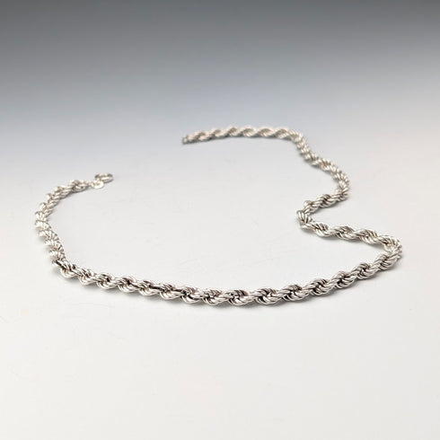 British vintage sterling silver twisted chain necklace 40cm 12.5g EJLd
